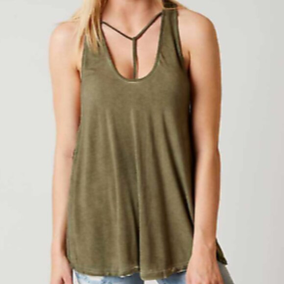 WE THE FREE PEOPLE olive Y-Strap Racerback Tank Top - Picture 2 of 3
